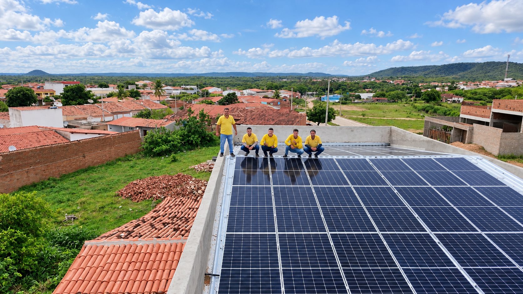 Equipe MonteSol em sistema solar concluído